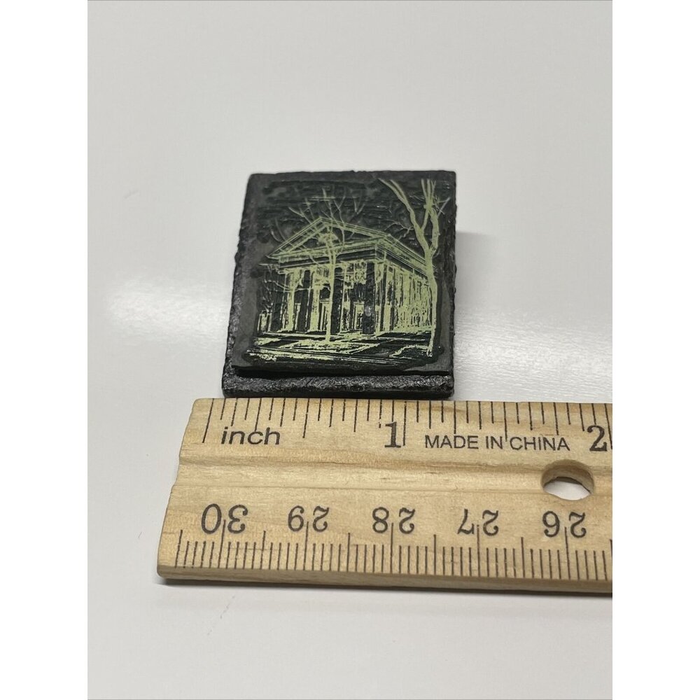 Vintage Handmade Mausoleum Trees Brooch Pin Slate Gold & Black Colored Graveyard - Picture 5 of 9